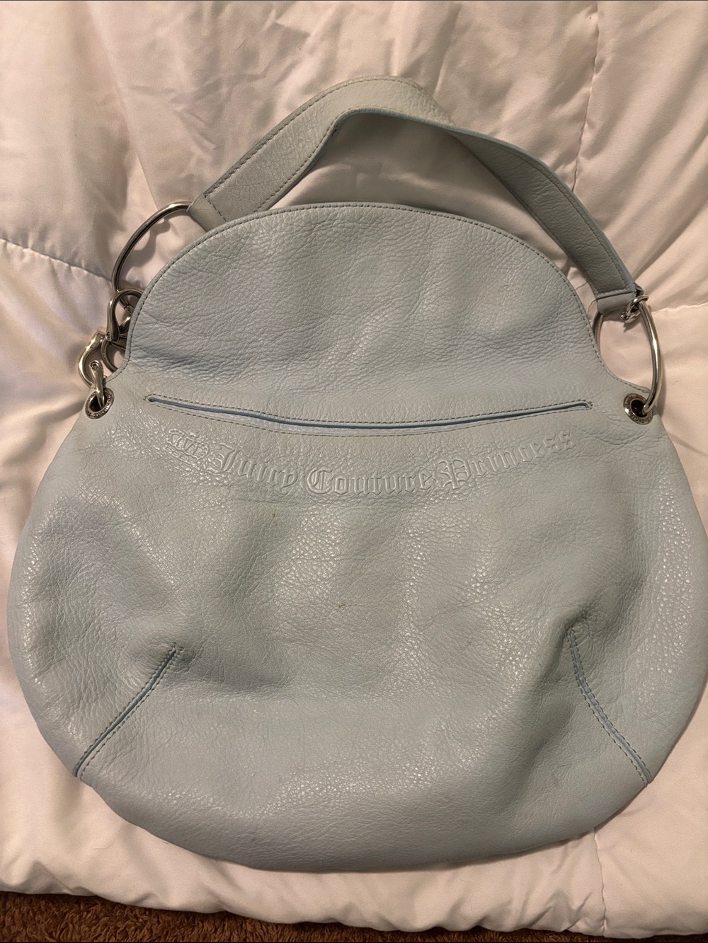 Juicy Couture Pale Blue Leather Shoulder Hobo Bag